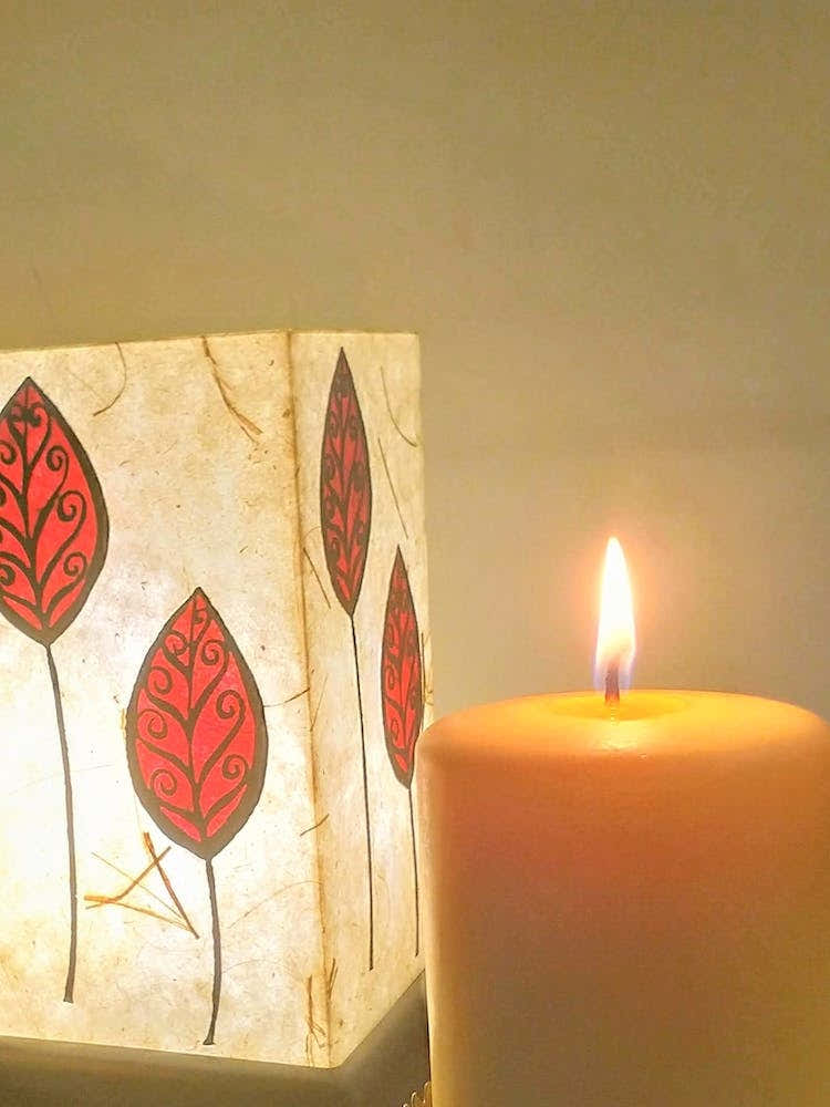 Candle  and Red Leaves