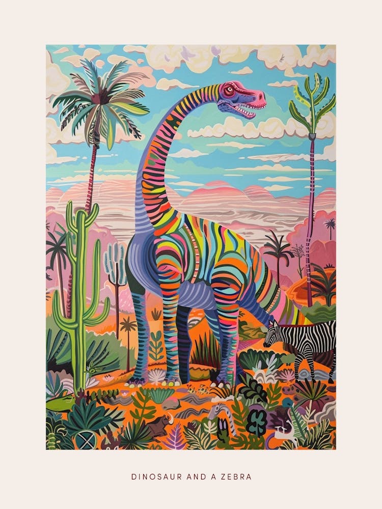 Dinosaur In The Wild With A Zebra 2 Poster