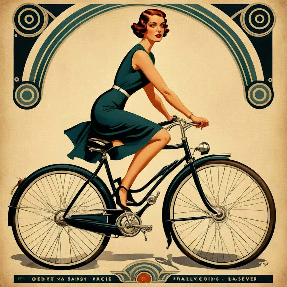 Vintage Woman Riding A Bicycle
