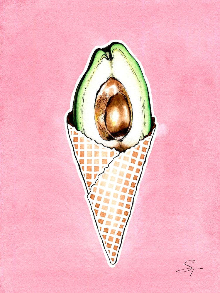 Summer Watercolor Dessert Avocado Ice Cream Food Illustration