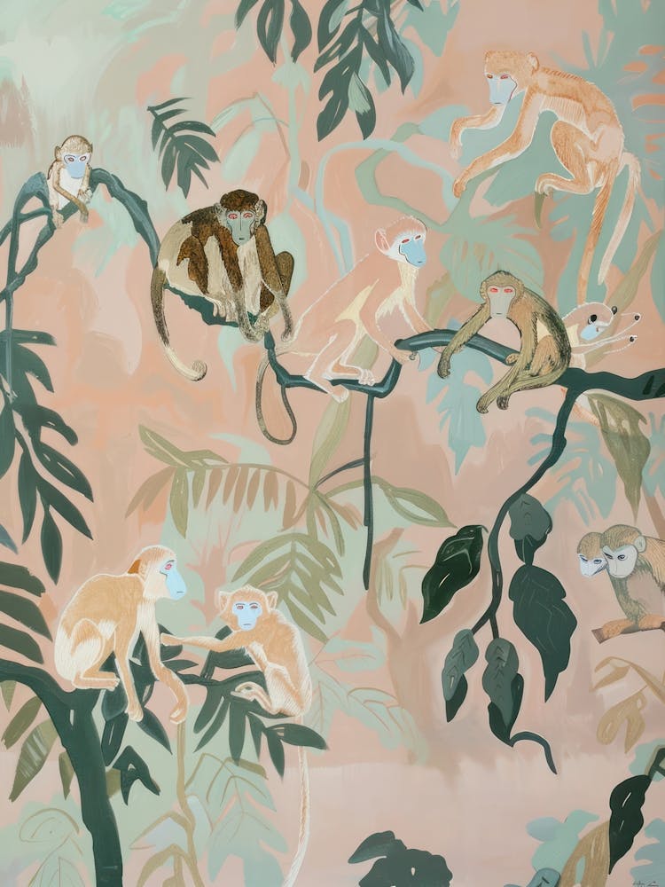 Monkeys Pastels Jungle Illustration 3