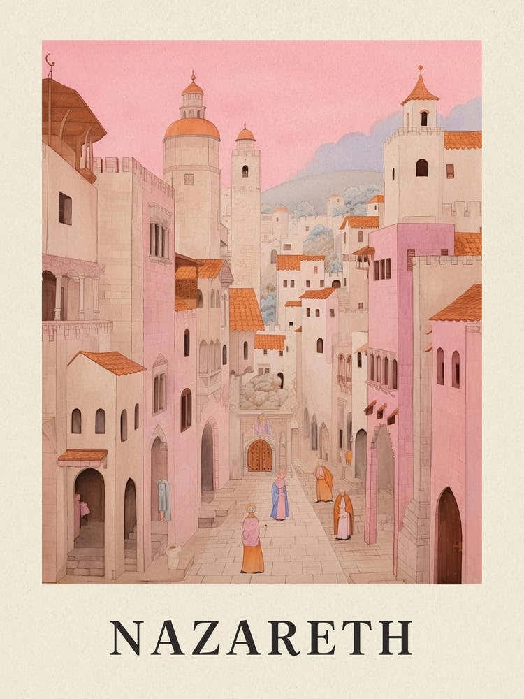 Nazareth Israel 1 Vintage Pink Travel Illustration Poster
