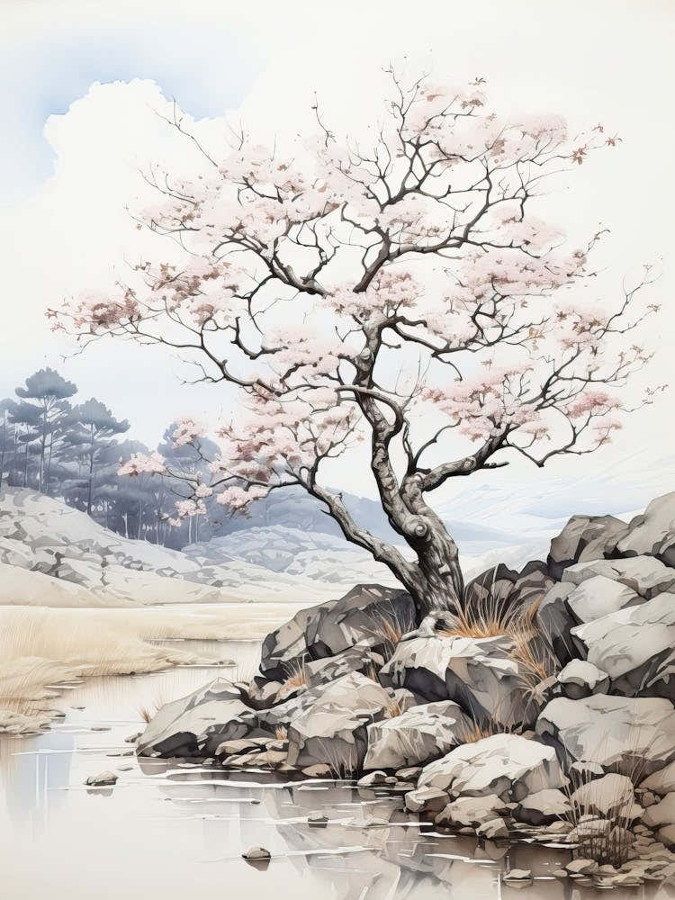 Yufuin In Oita, Japanese Brush Painting, Ukiyo E, Minimal 1