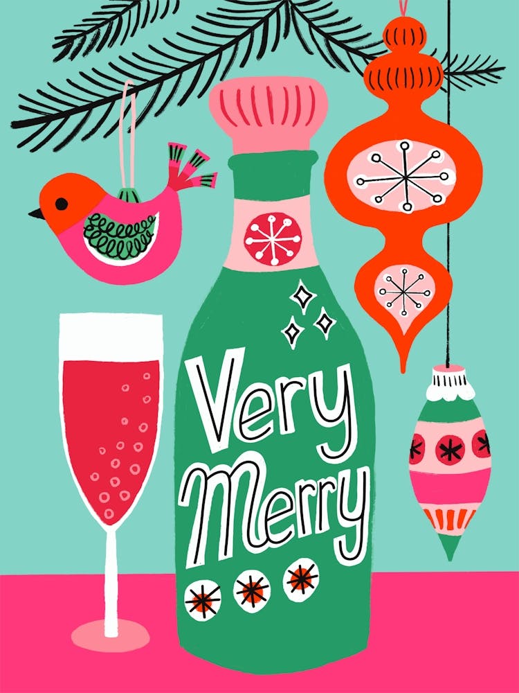 Very Merry Christmas Champagne Mid Century Modern Vintage Style