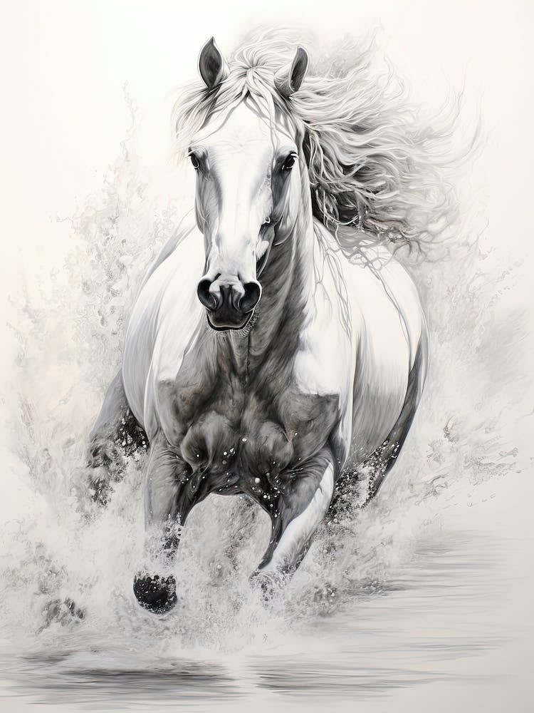 A Horse Oil Painting In Whitehaven Beach, Australia, Portrait 1