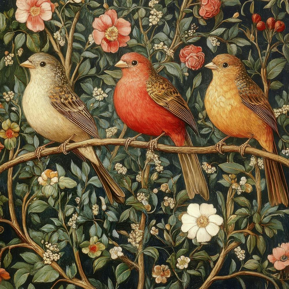 Three Birds On A Branch Art 13