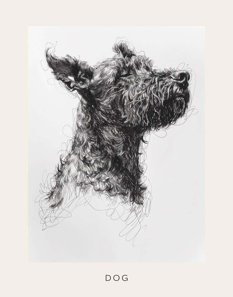 Furry Short Haired Dog Line Sketch 2 Poster
