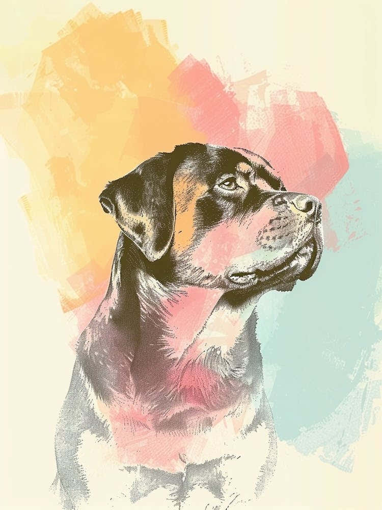 Rottweiler Dog Pastel Watercolour Illustration