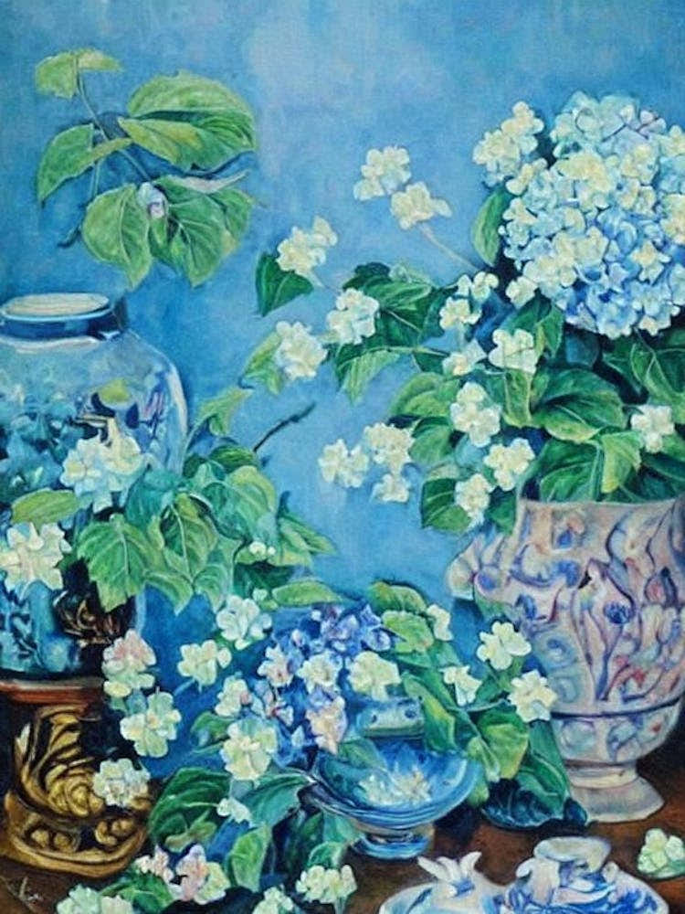 Hydrangea Floral Print Bright Painting Flower