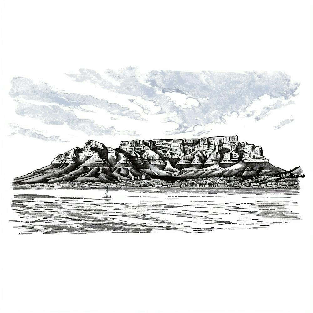 A Table Mountain In Cape Town Hand Drawn Sketch 1