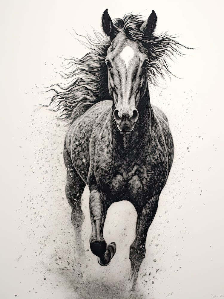 A Horse Painting In The Style Of Stippling 4