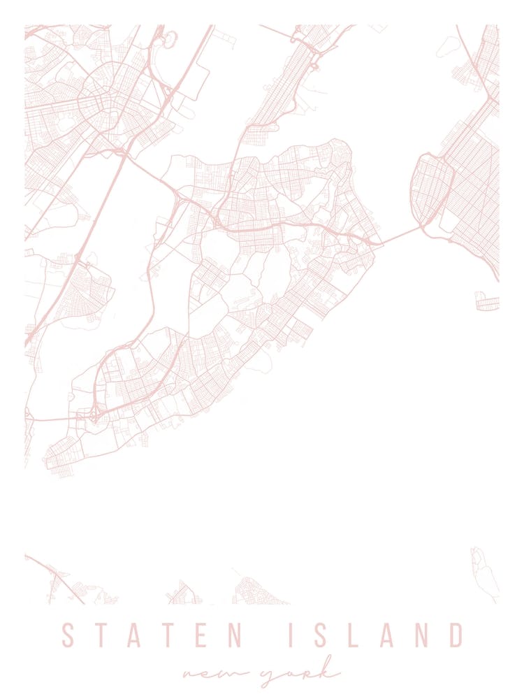 Staten Island New York Light Pink Minimal Street Map