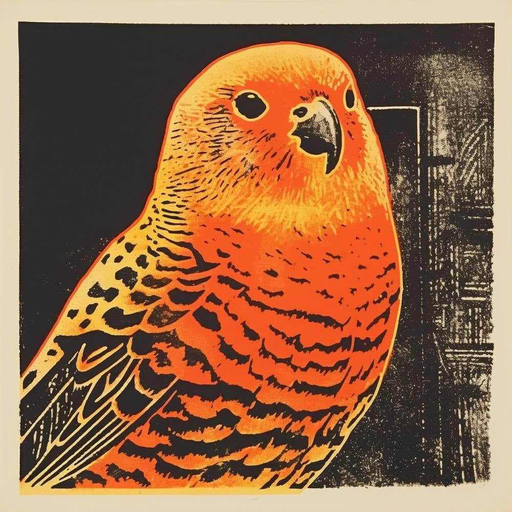 Retro Bird Lithograph Budgerigar 1