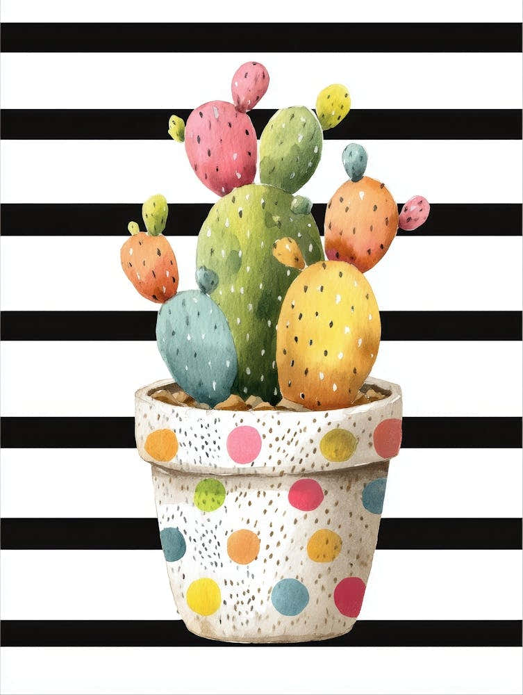 Cactus On Striped Canvas