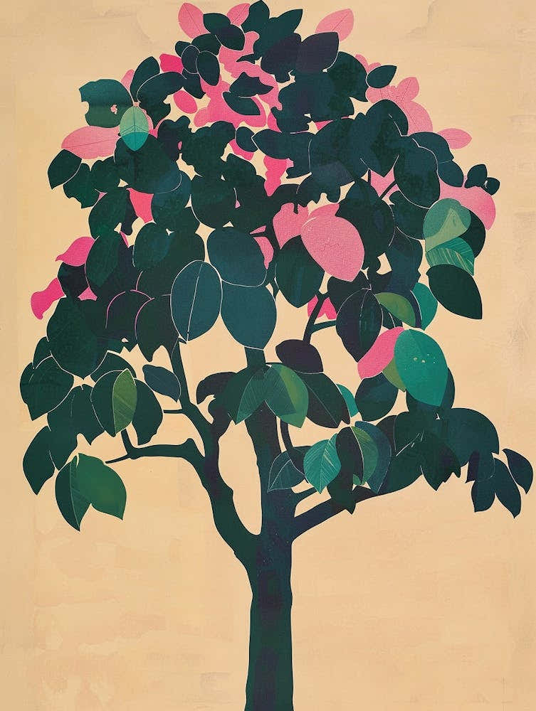 Teak Tree Colourful Illustration 2