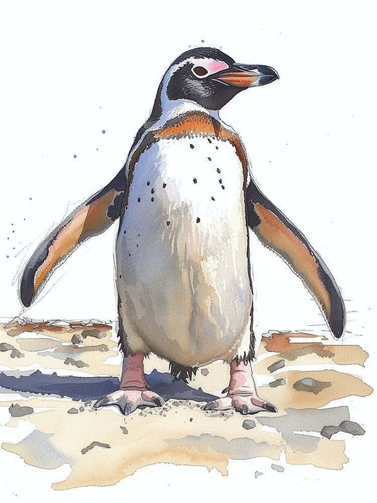 Humboldt Penguin Gold Harbour Watercolour Painting 4