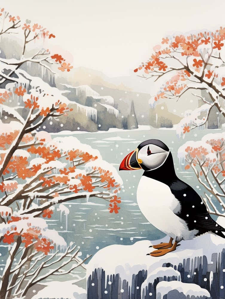 Winter Bird Painting Puffin 4