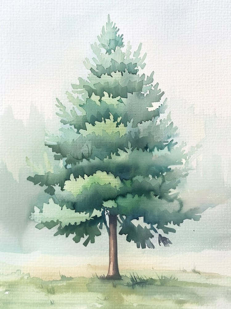 Cypress Tree Atmospheric Watercolour Painting 4