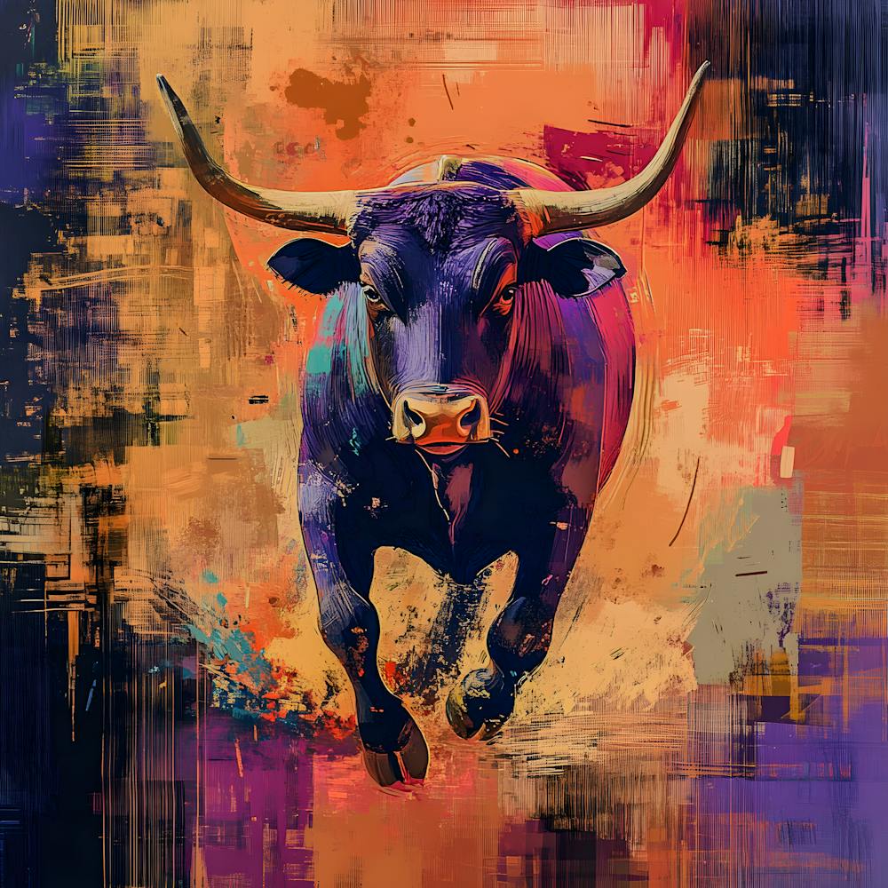 Energetic Bull Portrait - Bold Abstract Canvas