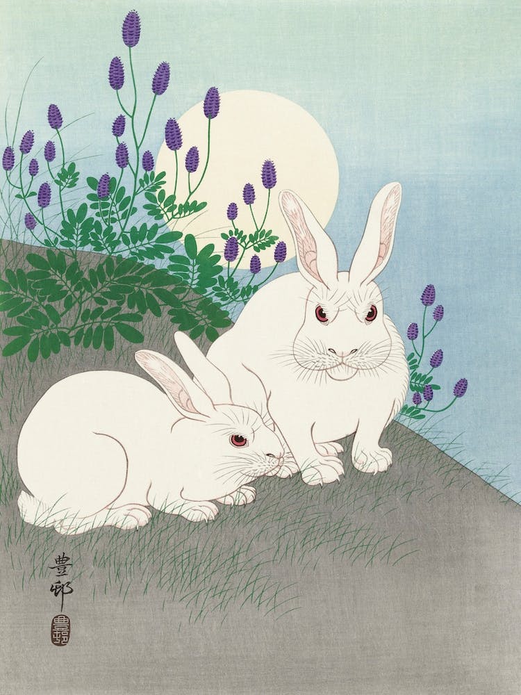 Rabbits At Full Moon, Ohara Koson
