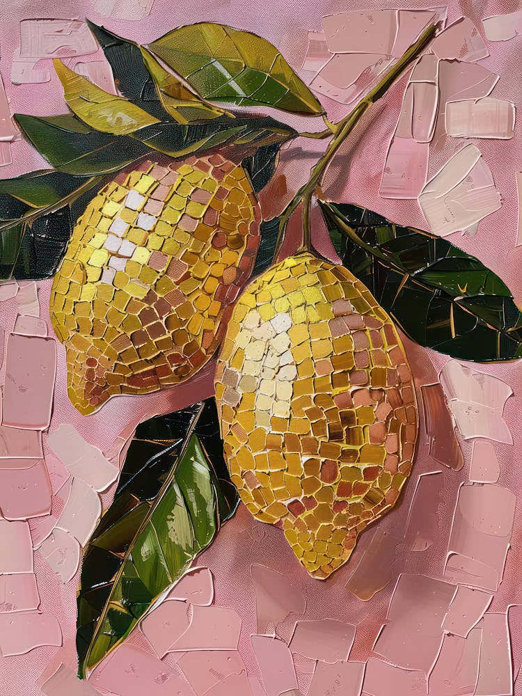 Disco Ball Lemons Pink Mosaic Painting Kitchen