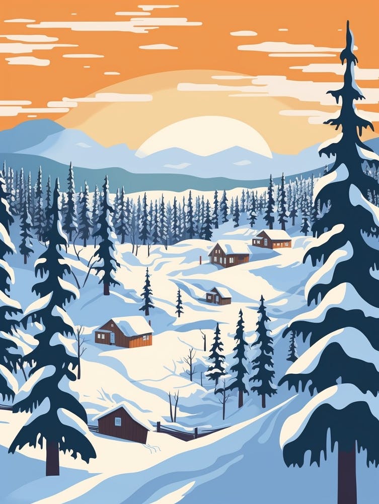 Retro Winter Illustration Lapland Finland 1
