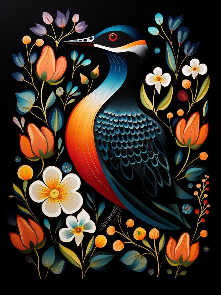 Folk Bird Illustration Loon 1