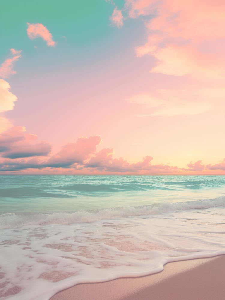 Beach And Sunset With Waves And Cloud Pink Blue Photography 1