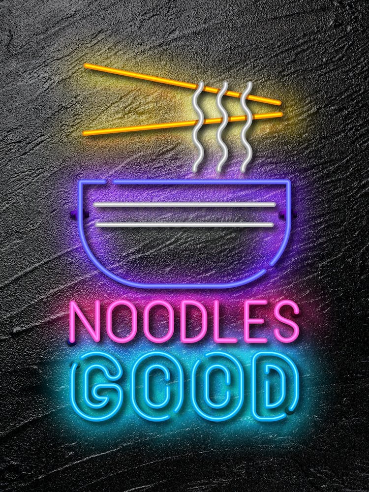 Noodles, sushi — Neon food sign, Food kitchen poster, photo art