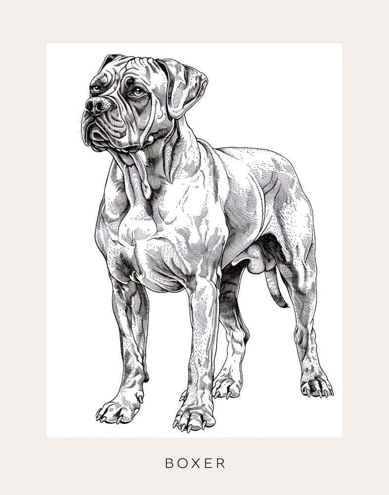Boxer Dog Line Sketch 3 Poster