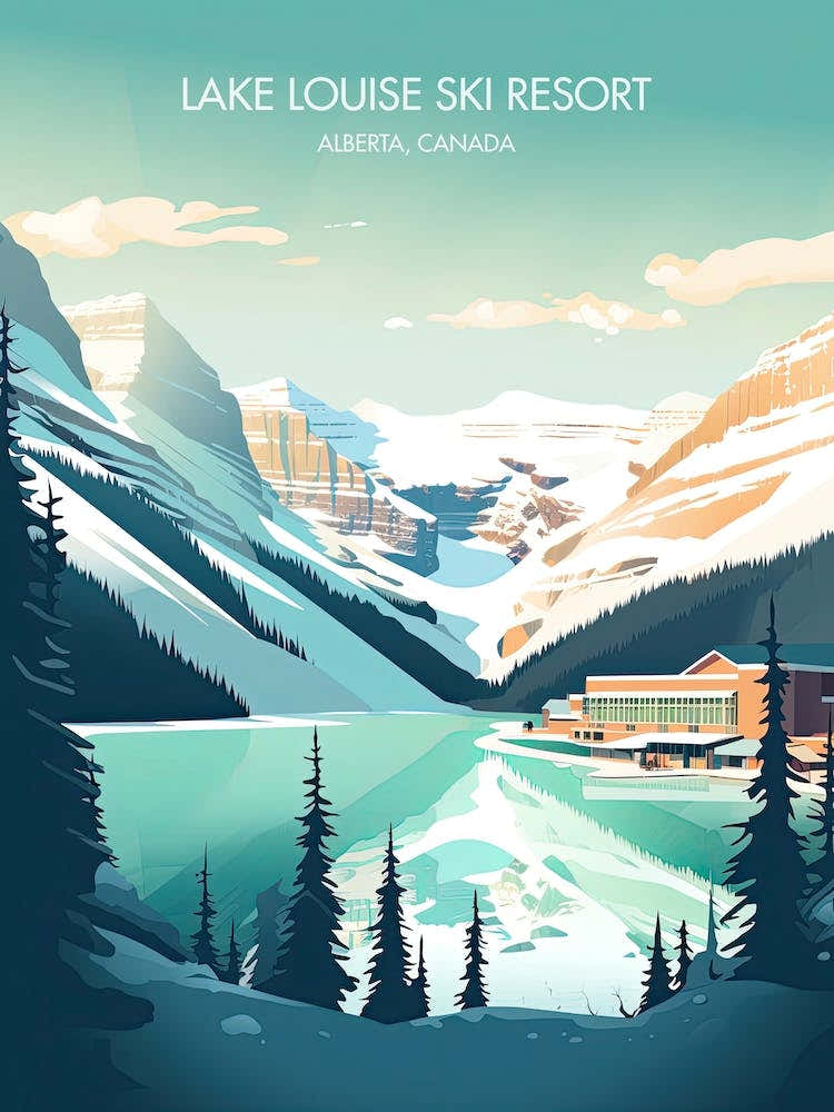 Poster Of Lake Louise Ski Resort   Alberta, Canada, Ski Resort Illustration 2