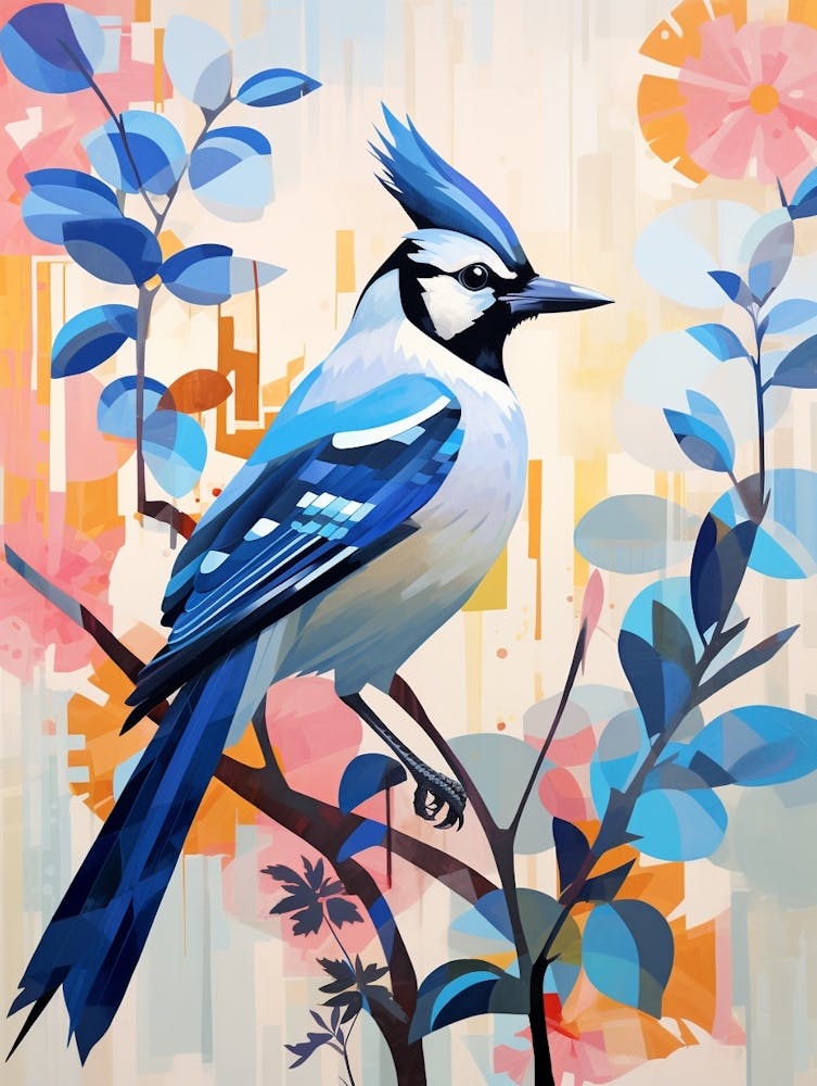 Bird Painting Collage Blue Jay 1