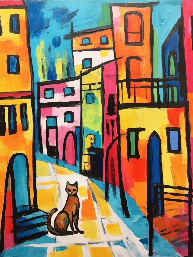 Painting Of A Cat In Venice Italy 2