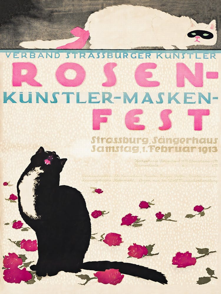 Black Cat And White Cat Vintage Poster