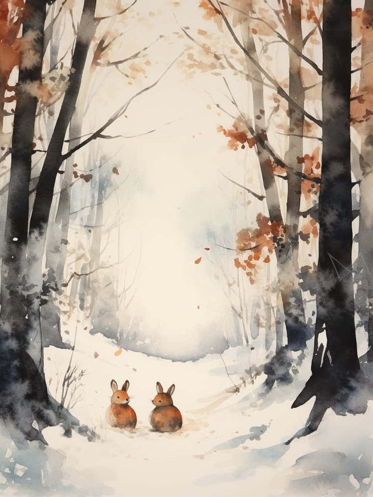 Winter Watercolour Rabbit 2
