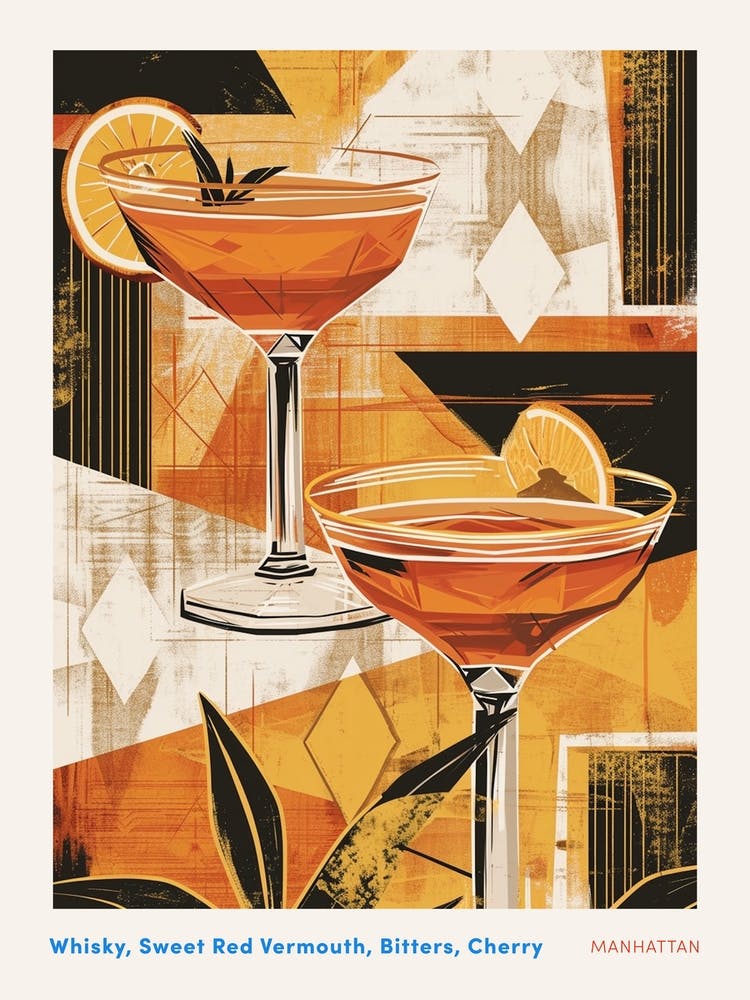 Manhattan Art Deco Inspired Cocktail 2 Poster