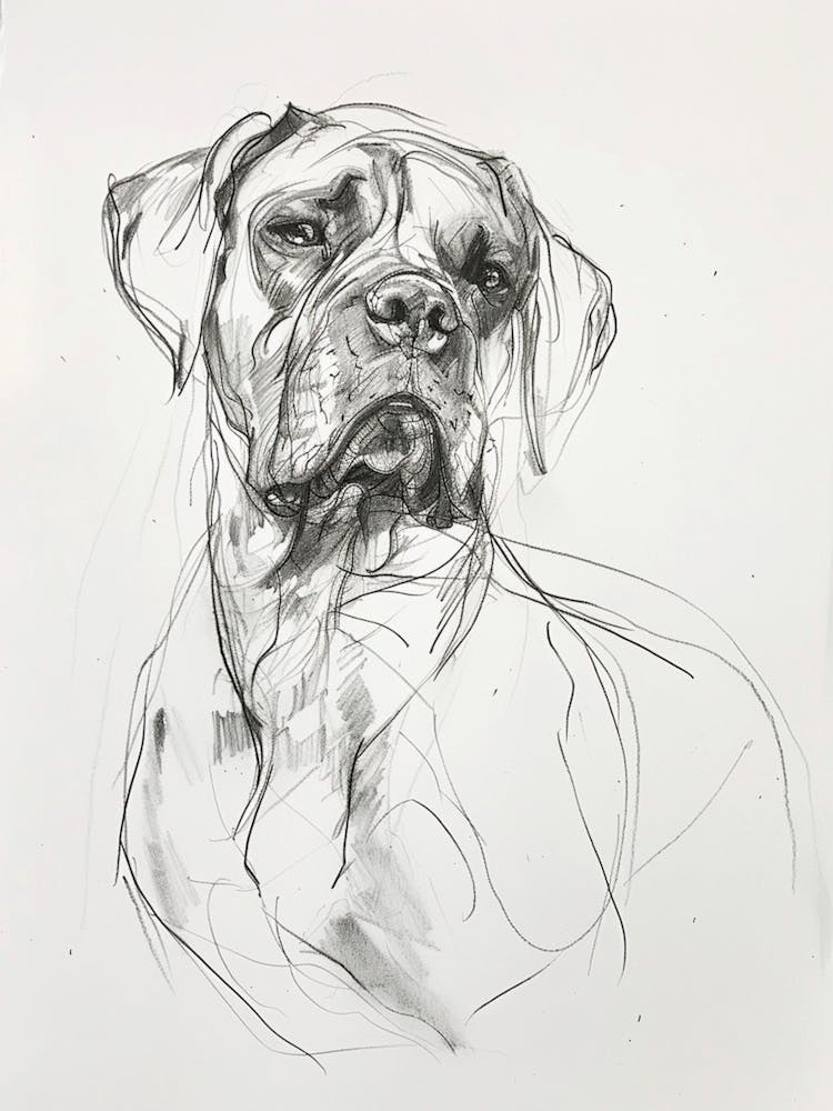 Mastiff Dog Charcoal Line