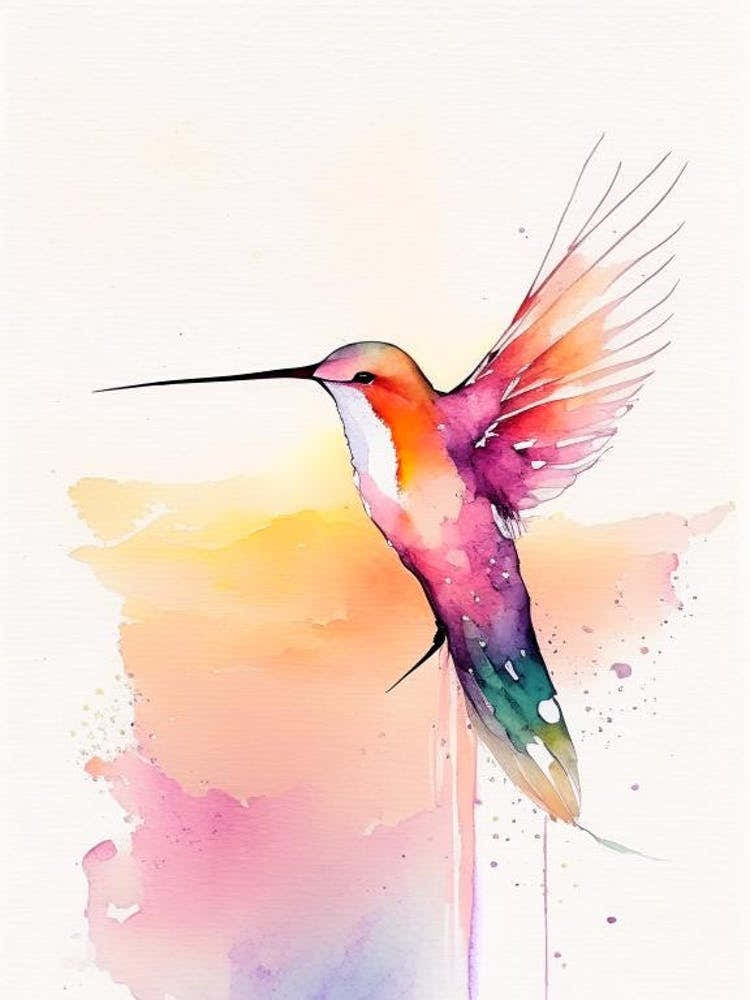 Hummingbird At Sunrise Minimalist Watercolour 2