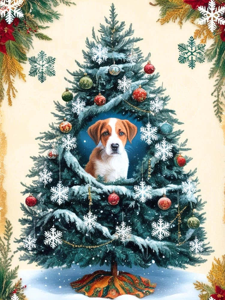 William Morris Christmas Tree With Dog