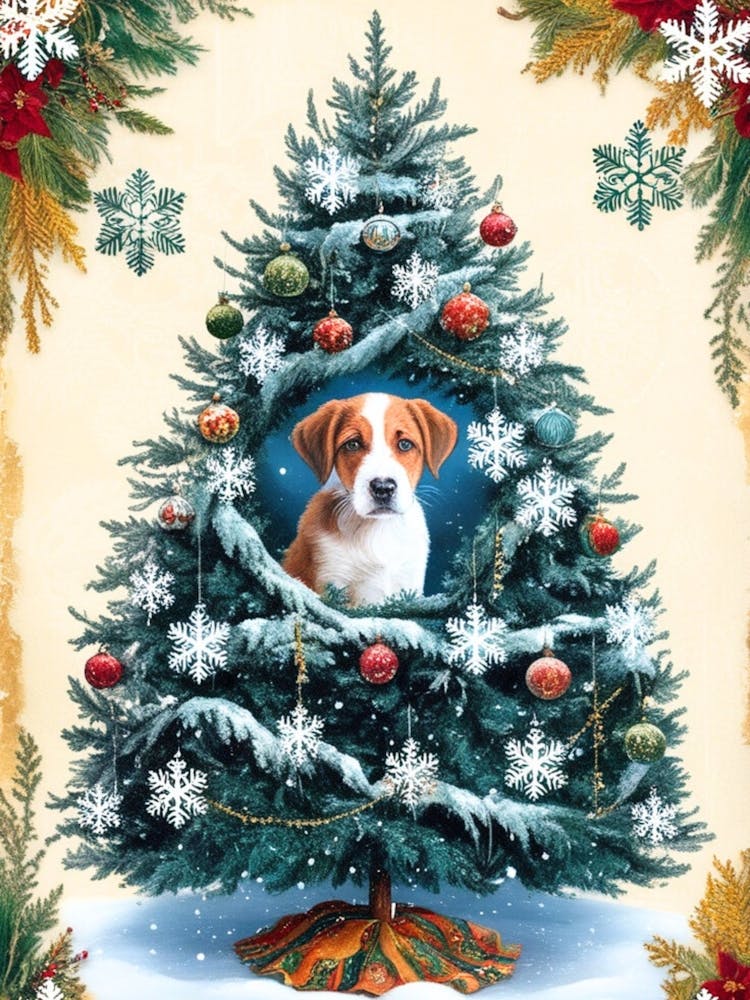 William Morris Christmas Tree With Dog