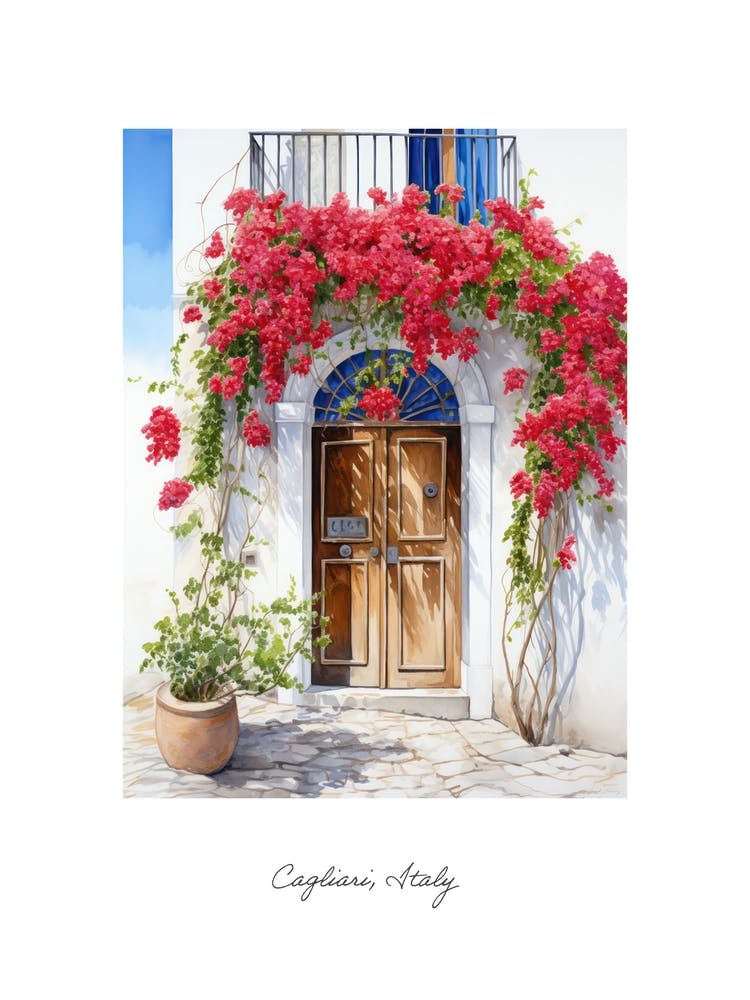 Cagliari, Italy   Mediterranean Doors Watercolour Painting 4 Poster