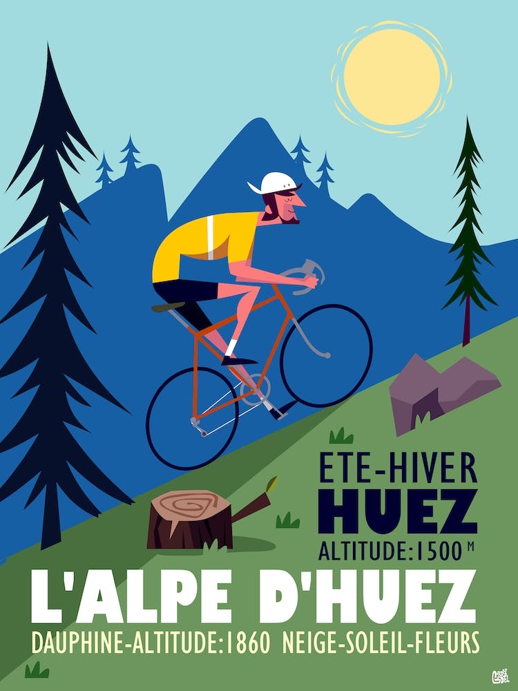L Aple D Huez Cycling Poster Blue & Green