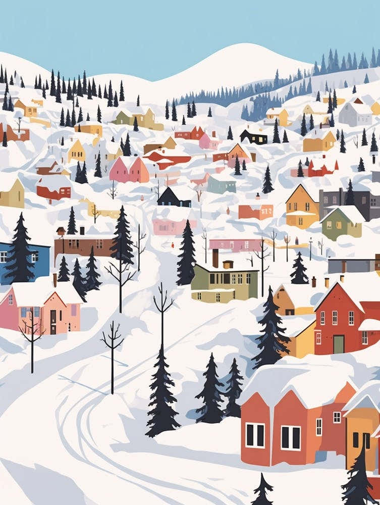 Retro Winter Illustration Kiruna Sweden 1