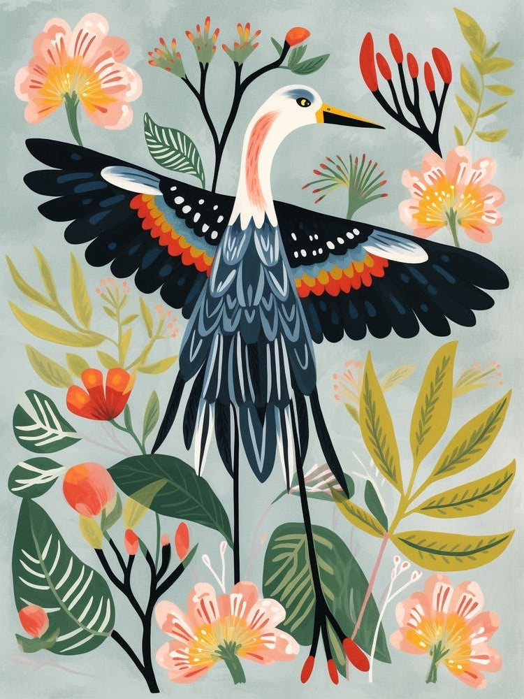 Folk Style Bird Painting Great Blue Heron 2