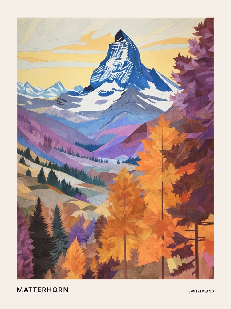 Matterhorn Italy And Switzerland 1 Colourful Mountain Illustration Poster