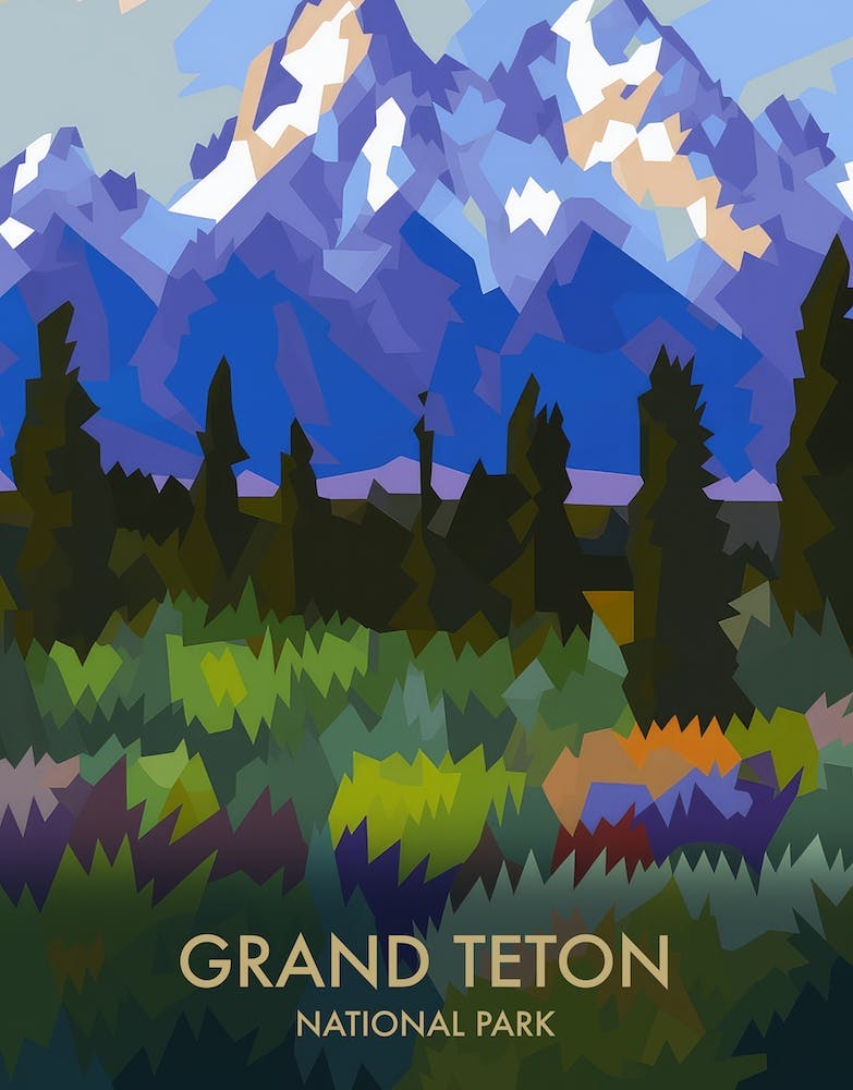 Grand Teton National Park Matisse Style Vintage Travel Poster 3