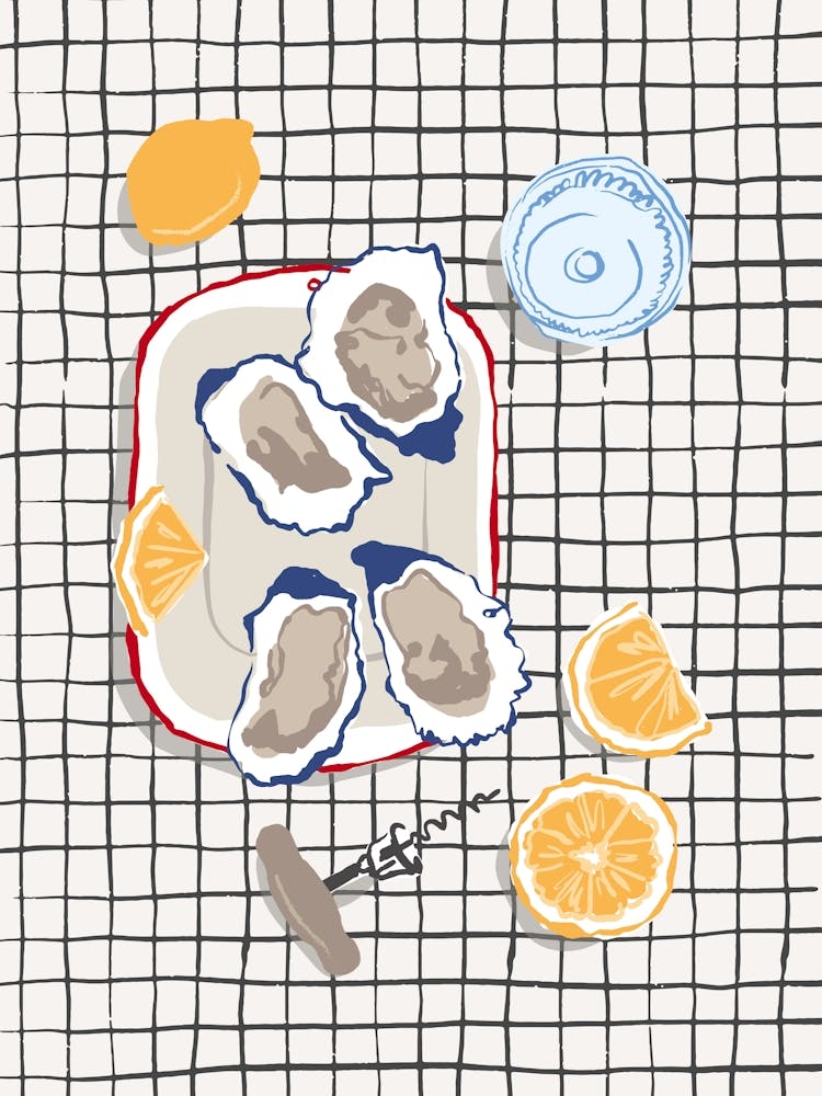 Oysters Dinner Striped Kitchen Poster