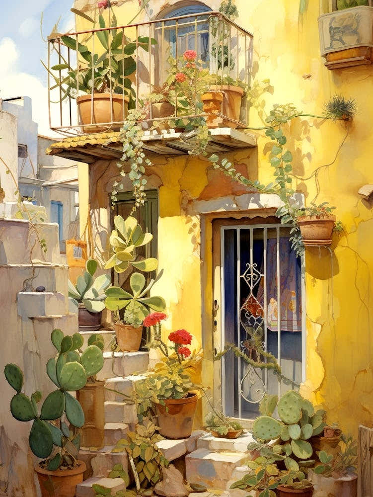 Cactus Garden Mediterranean Painting