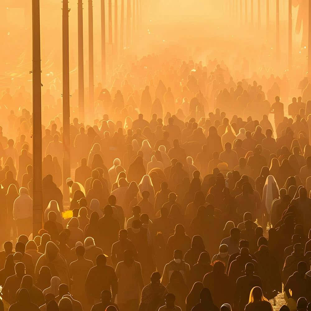 Crowd Of People At Sunrise