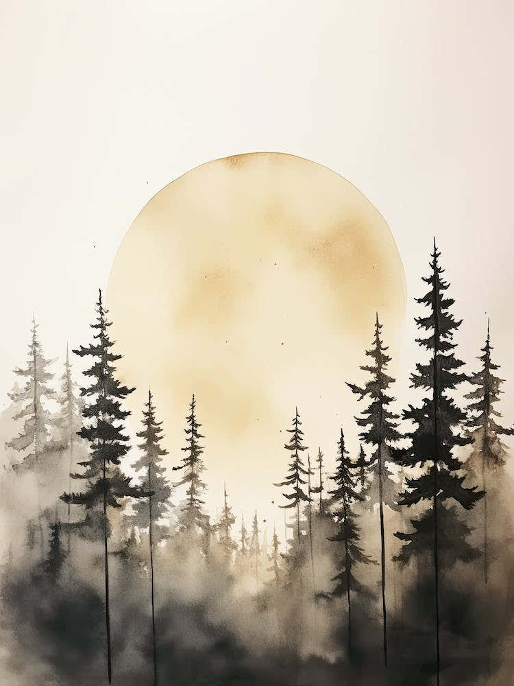 Watercolour Of Taiga Forest   Northern Eurasia And North America 3